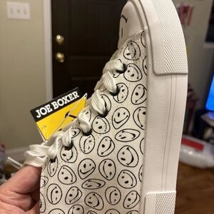 Joe Boxer White Canvas Sneakers with Black Smiley Faces